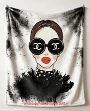 Luxury Chanel Style Fashion Girl Flannel Throw Blanket IMG_7379